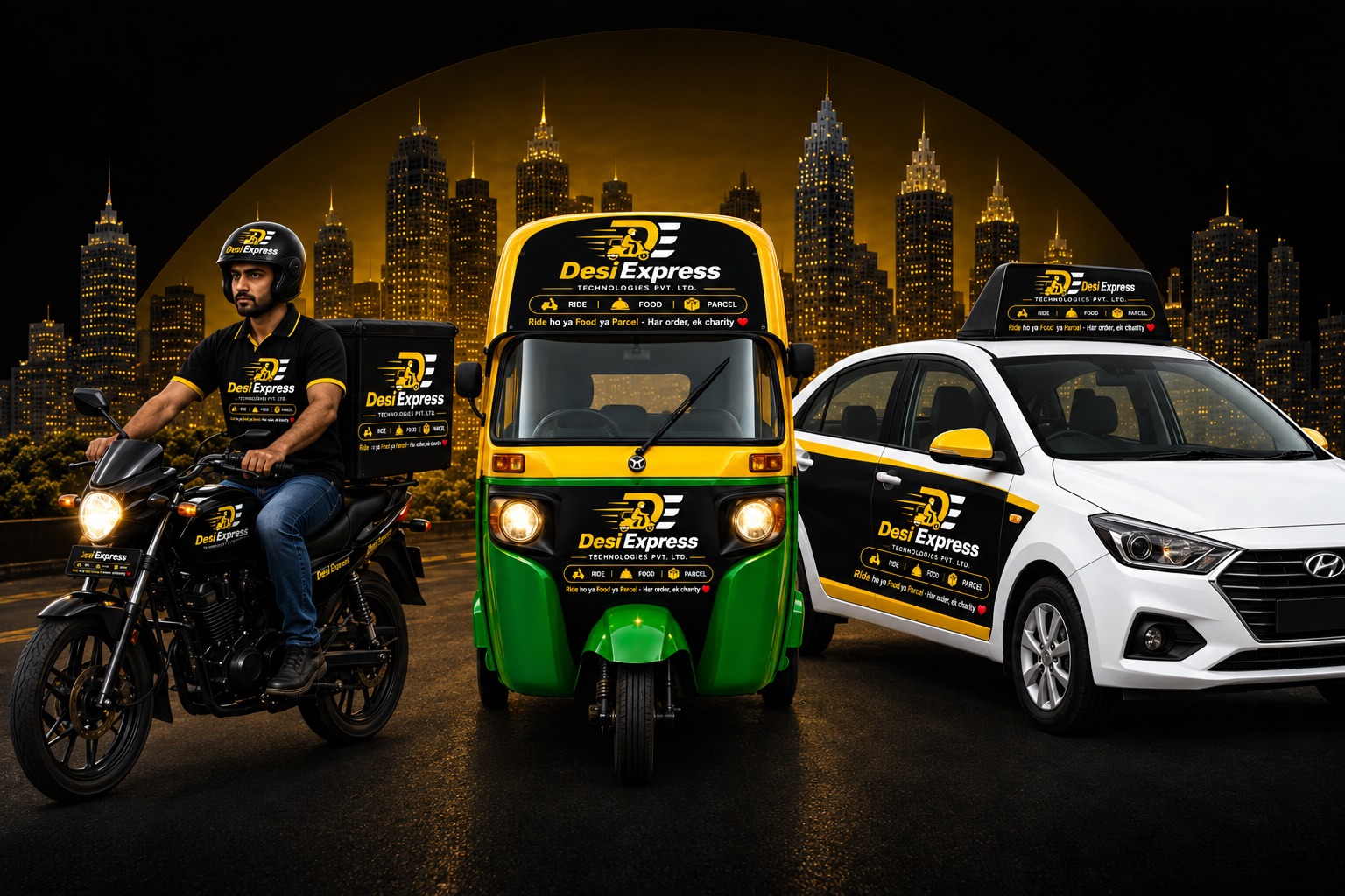 Desi Express ride, food and parcel fleet